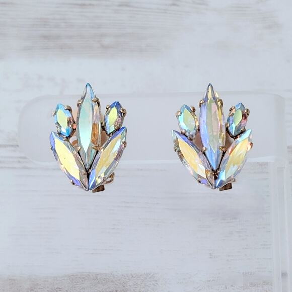 Vintage Clip On Earrings Large Statement Iridescent Stunning Earrings - Picture 1 of 6